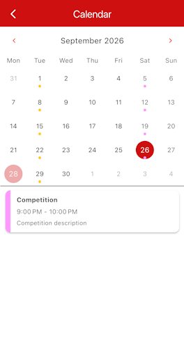 Calendar view in mobile app